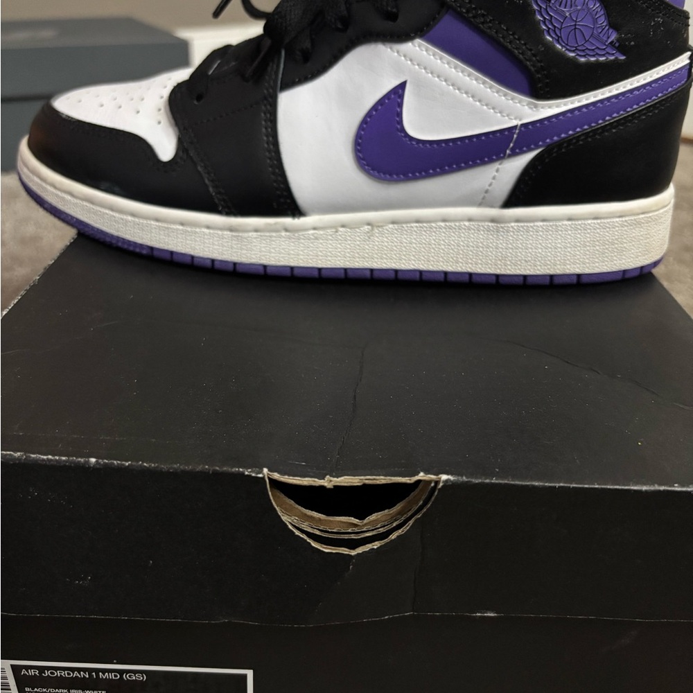 Air Jordan 1 Mid Black White Purple Sneakers
